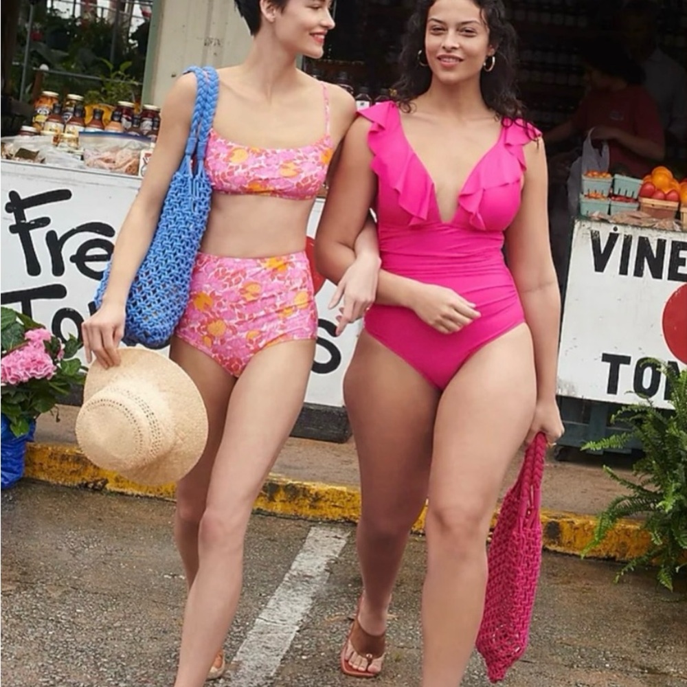 J. Crew Ruched Ruffle Hot Pink One Piece Swimsuit - Picture 2 of 9